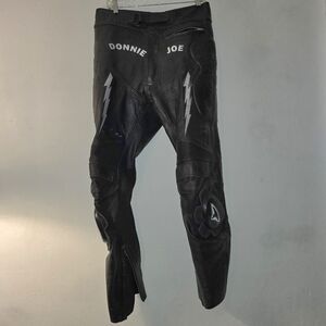Vintage TEKNIC Black Leather Motorcycle Racing Pants with Custom Design